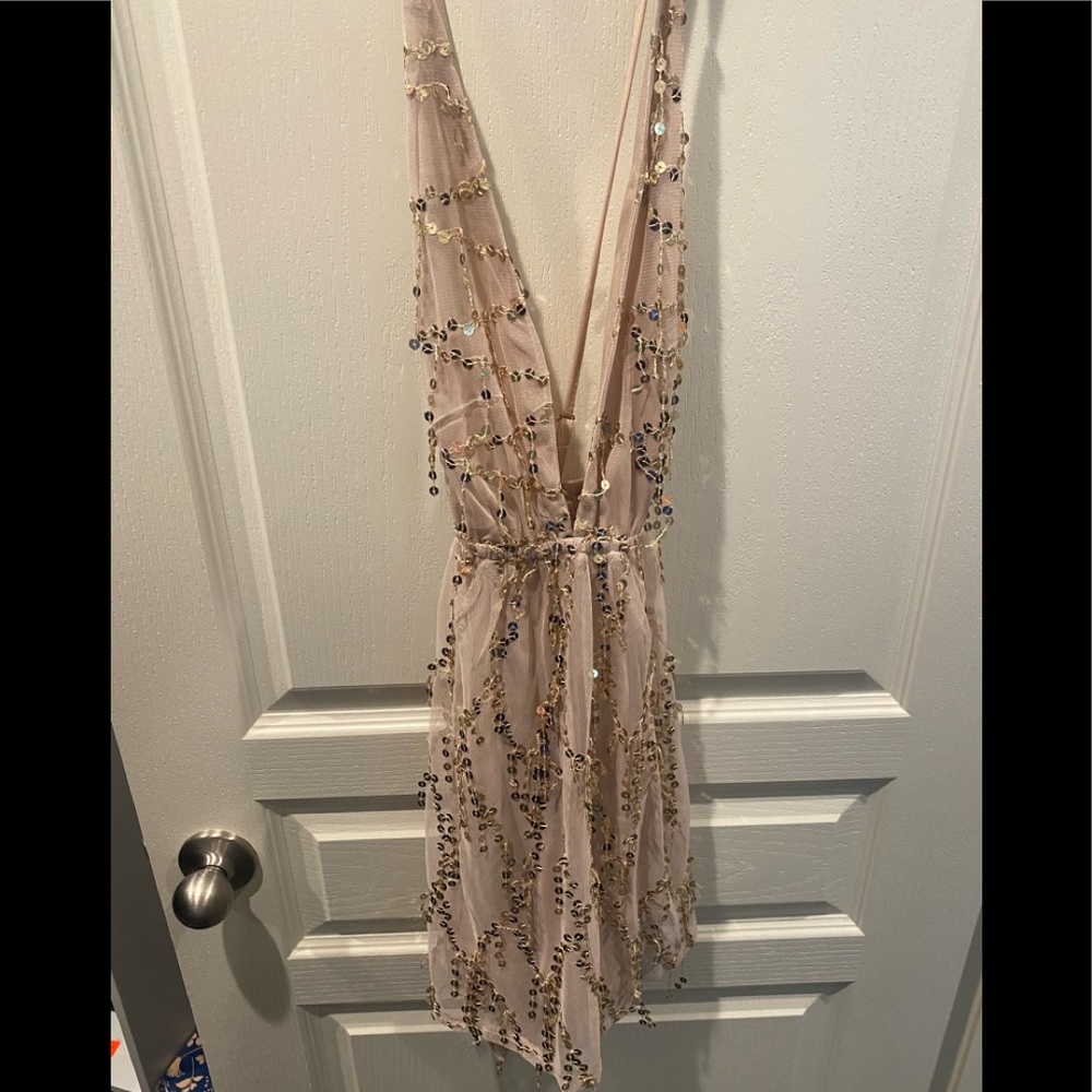 Champagne color sequin romper size M